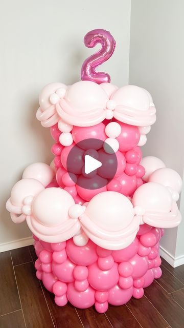 Balloons & more on Instagram: "Balloon Cake Instructions:🎈🎂  Supplies: - 12” link balloons - 5” balloons - 260 balloons - Fishing line - Electrical pump  Bottom Layer: Hot Pink Link Balloons (12”): 40 balloons, calibrated to 8”  - 4 rows of 10 link balloons each - Baby Pink Link Balloons (12”): 10 balloons, calibrated to 9”  - Hot Pink Duplets (5”): 40 duplets, calibrated to 3.5” (80 balloons total)  - Add these duplets between each connection. - Baby Pink Duplets (5”): 10 duplets, calibrated to 3” (20 balloons total)  - Details: 1 baby pink 260 balloon coiled into two by balloons (10 260 balloons)  Top Layer: - Hot Pink Link Balloons (12”): 24 balloons, calibrated to 8”  - 4 rows of 6 link balloons each - Baby Pink Link Balloons (12”): 6 balloons, calibrated to 9”  - Hot Pink Duplets (5 260 Balloons, 20 Balloons, Link Balloons, Balloon Top, 40 Balloons, Balloons Cake, Balloon Tower, 5 Balloons, Halloween House Party