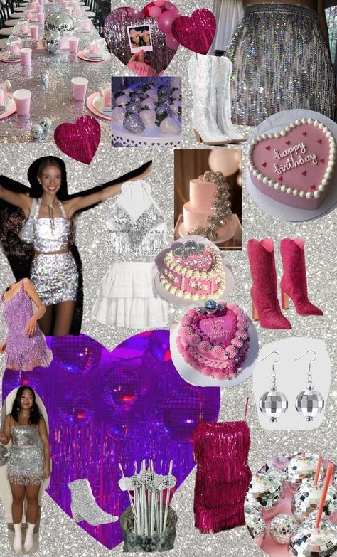 Pink And Glitter Birthday Party, Disco 25th Birthday, Pink And Gold Disco Party, Last Disco Birthday Party, Cowgirl Party Birthday, Pink Out Bday Party, 18th Birthday Party Ideas Disco, Disco Theme Birthday Party Outfit, Glitter Cowgirl Party