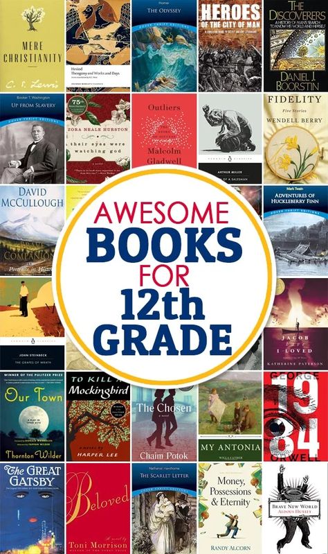 If you are looking for a 12th grade reading list, you've come to the right spot! We've picked the best 12th grade books all in one place with a description of each 5 star books for seniors in high school.  Now you are ready to dive into some 12th grade reading whether you are homeschoolers, or just looking for some great literature for your children to read. High School Reading List, High School Literature, High School Reading, Mere Christianity, Positive Books, Books You Should Read, Living Books, 12th Grade, Grade Book