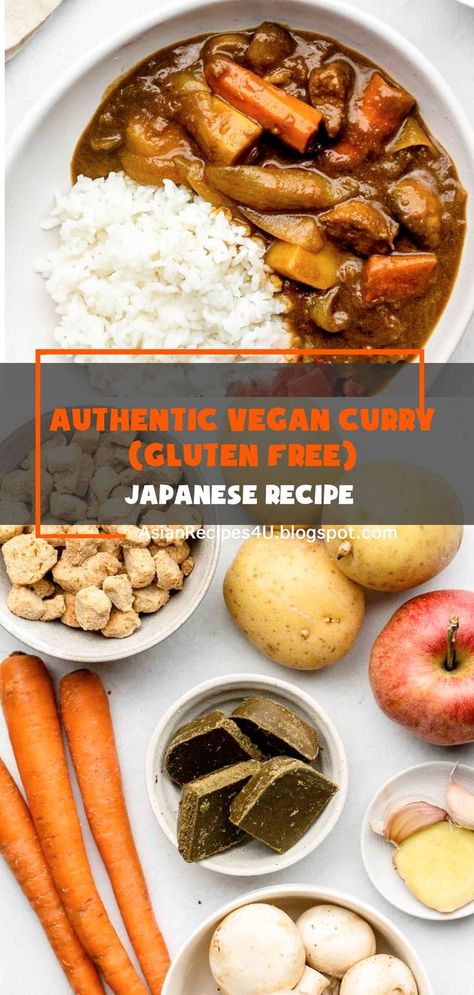 Learn how to make the best Vegan Japanese Curry with this easy recipe. Chunks of carrots, potatoes, mushrooms and soy curls stewed in a rich, thick and sweet sauce – it’s the perfect weeknight comfort dinner! (Gluten Free) #Japanese #Recipes #Vegan #Curry Gluten Free Japanese Recipes, Vegan Japanese Curry Recipe, Gluten Free Japanese Curry, Gluten Free Japanese Food, Vegan Japanese Curry, Vegan Japanese Food, Tvp Recipes, Soy Curls Recipes, Potatoes Mushrooms