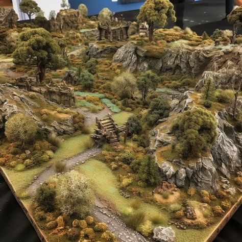 Lord Of The Rings Terrain, Mesbg Terrain, Fantasy Terrain Concept Art, Warhammer Fantasy Terrain, Dnd Model Scenery, Dnd Terrain Ideas, Dungeons And Dragons Terrain, Dnd Miniatures Terrain, Dnd Diorama