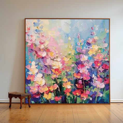 Flower Canvas Art #FL149 - 30''x 30''/ 76x 76 CM / Frameless Stretch Art Work Canvas, Large Flower Art, Large Abstract Canvas Art, Abstract Flower Art Acrylic, Painting Frames Ideas, How To Paint Abstract Art, 2 Piece Canvas Painting, Large Painting Ideas, Canvas Painting Flowers