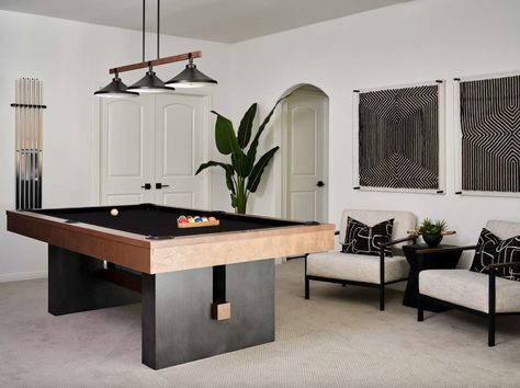 This beautiful Texas home was given an urban farmhouse style makeover Urban Farmhouse Style, Modern Game Room, Custom Pool Tables, Modern Pool Table, Comfortable Sectional Sofa, Pool Table Room, Game Room Bar, Loft Stil, Urban Farmhouse