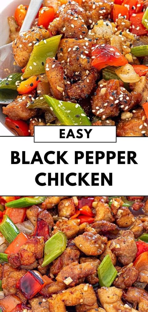 One Pot Black Pepper Chicken Recipe, Crock Pot Black Pepper Chicken, Black Pepper Chicken Crockpot, Chicken And Pepper Recipes, Black Pepper Chicken Chinese, One Pot Black Pepper Chicken, Chinese Pepper Chicken, Easy Black Pepper Chicken, Pepper Chicken And Rice