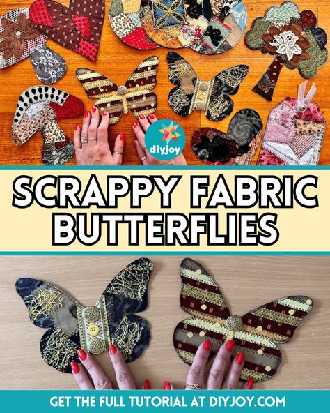 Fabric Butterfly Diy, Butterfly Sewing, Butterflies Diy, Fabric Butterflies, Butterfly Tutorial, Fiber Art Projects, Diy Wand, Tea Diy, Fabric Butterfly