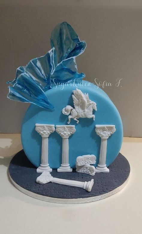 Greek Cake Design, Greek Party Theme, Greek Cake, Unique Cakes, Small Cake, Greek Gods, 7th Birthday, 18th Birthday, Cake Art