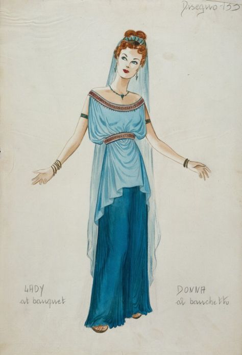 Costume Sketch for the Metro-Goldwyn-Mayer Production, 'Quo Vadis' | LACMA Collections Ancient Rome Clothing, Ancient Greek Dress, Greece Costume, Greece Dress, Ancient Greek Clothing, Greek Dress, Roman Costume, Greek Costume, Greece Fashion