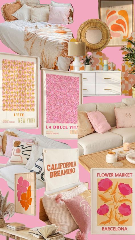 dorm room inspo! Dorm Room Themes, Dorm Room Inspo, Pink Dorm Rooms, Pink Dorm, Room Theme, Orange And Pink, Room Themes, Room Inspo, Dorm Room