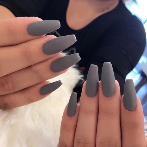 #chateautaupe #greynail Long Grey Nails, Popular Acrylic Nail Designs, Grey Matte Nails, Grey Acrylic Nails, Grey Nail, Grey Nails, Green Acrylic Nails, Acrylic Nail Shapes, Matte Nail Polish