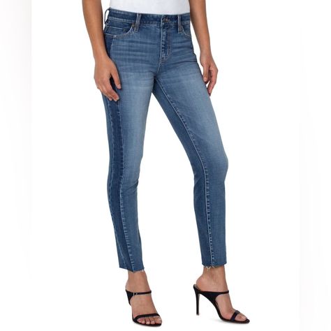 Brand New With Tags Liverpool Abby Ankle Jeans. These Feature A Raw Hem And Block Seam Detail. Pregnancy Belly Band, Yellow Denim, Liverpool Jeans, Raw Hem Jeans, Hem Jeans, Dark Blue Jeans, Denim Leggings, Jeans Color, Dark Wash Denim