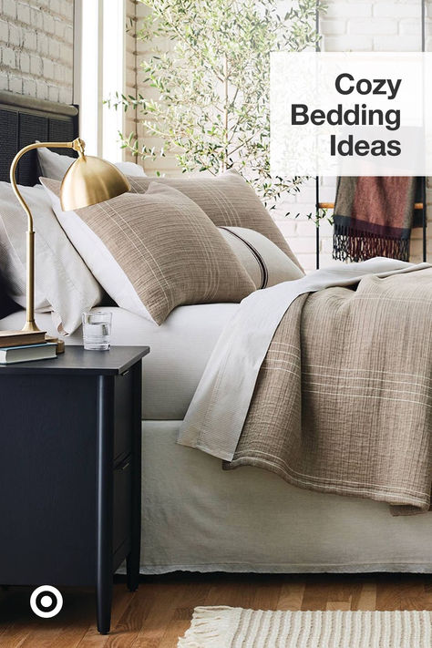 It’s snuggle o’clock with this warm bedding set. Layer up with a soft sheet, cozy comforter & throw pillows to set up your sleep sanctuary. Cozy Bedding Ideas, Magnolia Bedding, Bedding Target, Warm Bedding, Lake House Interior, Modern Rustic Living Room, Bedroom Ambiance, Modern Rustic Homes, Sleep Sanctuary