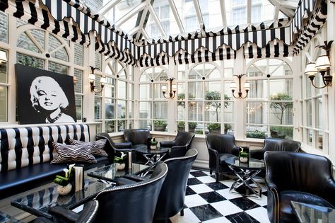 The #BlackWhite themed #Conservatory at The #Milestone Hotel is a great place to enjoy #nature whilst sipping a #cocktail (or two!). #hotel #london #luxury London Mansion, Wedding London, London Wedding Venues, Smallest Wedding Venue, Intimate Wedding Venues, London Venues, Kensington London, Affordable Wedding Venues, London Hotels