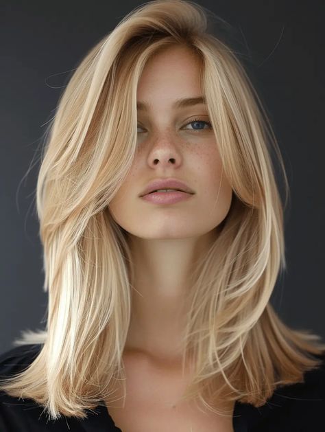 Medium Length Blonde Haircut, Haircut Medium Length Hair, Mid Length Blonde Hair, Medium Length Styles, Haircuts Medium Length, Haircut Medium Length, Champagne Hair, Spring Haircuts, Medium Length Blonde