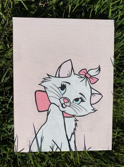 Aristocats Canvas Painting, Disney Simple Paintings, Aesthetic Disney Painting, Cool Painting Designs, Simple Disney Paintings On Canvas, Easy Painting Ideas On Canvas Disney, Easy Paintings Disney, Disney Characters Paintings, Canvas Painting Ideas Disney