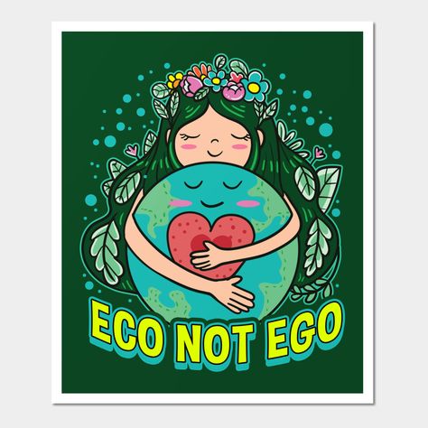 Eco Not Ego Earth Day Environmental Planet Green Gifts -- Choose from our vast selection of art prints and posters to match with your desired size to make the perfect print or poster. Pick your favorite: Movies, TV Shows, Art, and so much more! Available in mini, small, medium, large, and extra-large depending on the design. For men, women, and children. Perfect for decoration. Earth Day Chalk Art, Go Green Poster Ideas, Environmental Day Poster Ideas, Poster On Earth Day, Poster Making About Environment, Go Green Poster Design, Eco Poster Design, Earth Day Poster Ideas, Environment Day Poster Ideas