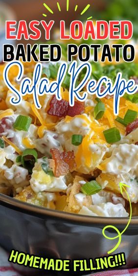 Easy Loaded Baked Potato Salad—a hearty and indulgent twist on the classic picnic favorite. This salad takes all the irresistible elements of a loaded baked potato—creamy potatoes, crispy bacon, tangy… Overloaded Baked Potato, Easy Loaded Baked Potato, Baked Potato Salad Recipe, Loaded Potato Salad, Loaded Baked Potato Salad, Classic Picnic, Potatoes Crispy, Creamy Potatoes, Potato Salad Recipe Easy