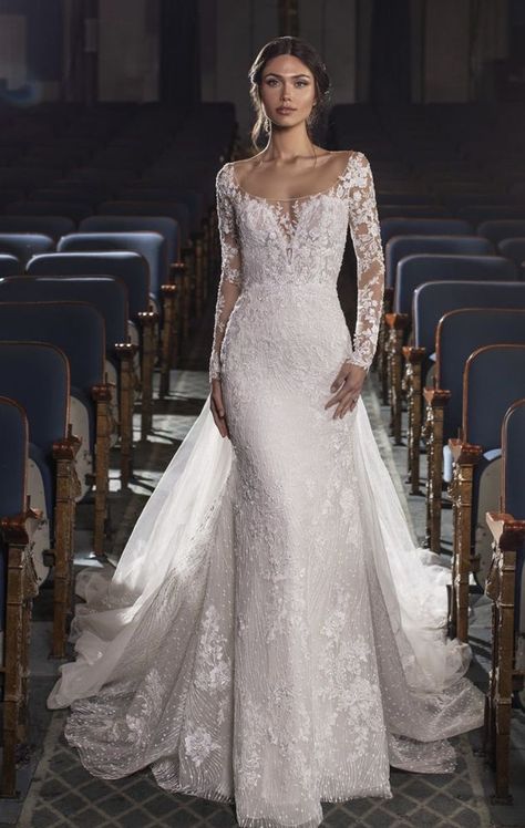 Pronovias Privee- Ralston $4,760 Fashion Forward Wedding, Twilight Wedding, Unique Wedding Gowns, Long Sleeve Wedding Dress Lace, White Wedding Dress, Dream Wedding Ideas Dresses, Long Sleeve Wedding, Winter Wedding Dress, Wedding Dress Sleeves