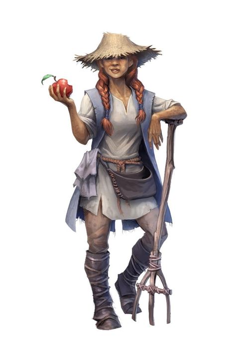 Farmer Oc Art, Farmer Character Art, Fantasy Farmer, Dnd Peasant, Farmer Character Design, Fantasy Wasteland, Pathfinder 2e, Female Farmer, Dnd Races