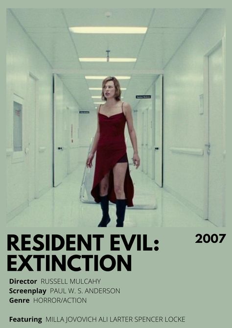 movie poster Resident Evil Movie Poster, Resident Evil Poster, Resident Evil Extinction, Resident Evil Movie, Resident Evil Alice, Dystopian Aesthetic, Resident Evil 2, Spooky Movies, Ali Larter