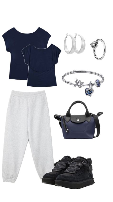 clean girl,clean,outfit,navy blue,grey,black Navy Blue And Grey Outfit, Blue And Grey Outfit, Clean Outfit, Grey Outfits, Clean Girl Outfit, Outfit Navy, Navy Outfit, Grey Outfit, Blue And Grey