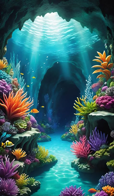 Under Ocean Wallpaper, Undersea Painting, Underwater World Art, Aquatic Background, Fish Tank Wallpaper, Ocean Creatures Art, Sea Life Wallpaper, Sea Corals, Underwater Wallpaper