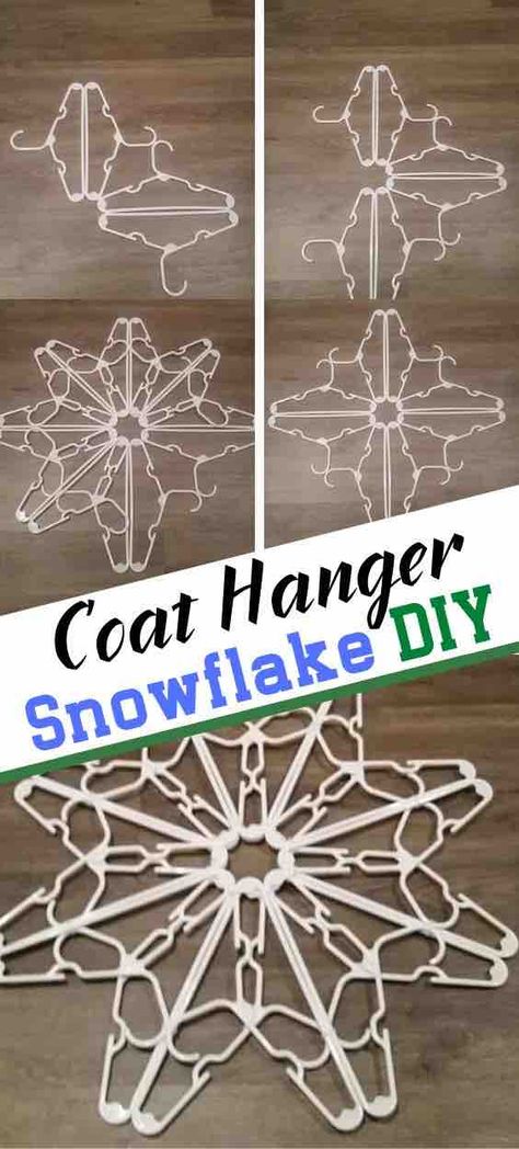 Coat Hanger Christmas Snowflake — CraftBits.com Coat Hanger Snowflake, Diy Snowflake Decorations, Hanger Snowflake, Snowflake Diy, Diy Christmas Snowflakes, How To Make Snowflakes, Outside Christmas Decorations, Hanger Crafts, Christmas Decorations Diy Outdoor