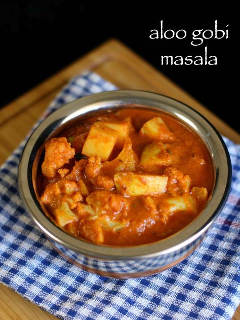 aloo gobi masala recipe | how to make aloo gobi curry - restaurant style Gobi Masala Recipe, Cauliflower Masala, Gobi Curry, Gobi Masala, Gobi Recipes, Cooking Curry, Hebbar's Kitchen, Aloo Gobi, Fried Fish Recipes