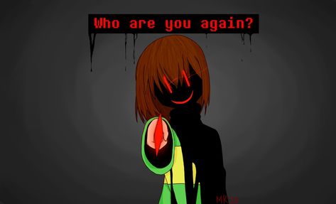 'Who are you again?' [Glitchtale - Chara] by Murderouskid20 Glitchtale Chara, Undertale Chara, Chara Undertale, Creepy Smile, Undertale Comic Funny, Undertale Funny, Toby Fox, Undertale Cute, Undertale Drawings