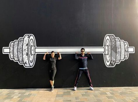 Gym Selfie Wall, Gym Interior Design Ideas, Gym Mural, Wellness Center Design, Gym Design Interior, Selfie Wall, Interior Murals, Gym Wall Decal, Gym Wallpaper