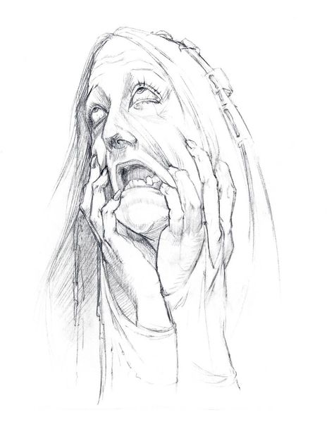 Expression sketch by Jessica R. Van Hulle. www.theladyjessica.com. #agony #agonized #tormented #pencilsketch #expressions  #portraitsketch #graphite #portrait #illustration #scifiart #fantasyart #the_lady_jessica #JessicaVanHulle #jessicarvanhulle Agony Illustration, Face Punch Drawing Reference, Unconscious Drawing Reference, Agony Reference, Evil Expression Reference, Narcissistic Drawing, Drawing Angry Expression, Yelling Sketch, Face Pulling Drawing