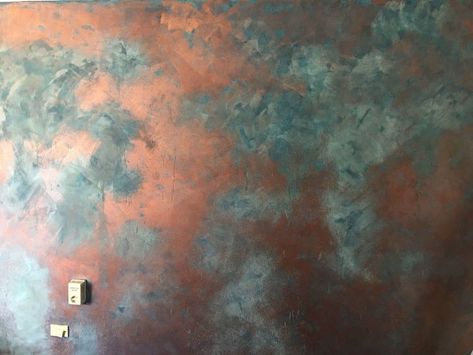 How to Paint a Faux Copper Feature Wall DIY | Hometalk Pereira, Copper Painting Ideas, Copper Feature Wall, Pho Painting, Copper Accent Wall, Bedroom Stairs, Textured Feature Wall, Blue Cave, Red Texture