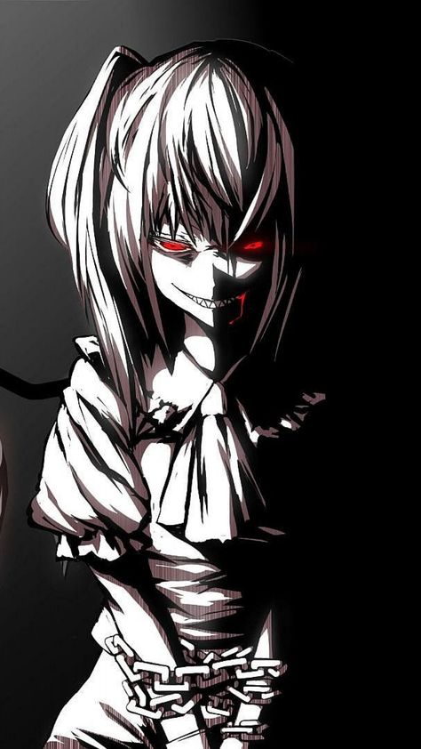 Yandere Girl, Anime Smile, Film Anime, Evil Anime, Gothic Anime, Scary Art, Creepy Art, Red Eyes, Dark Anime