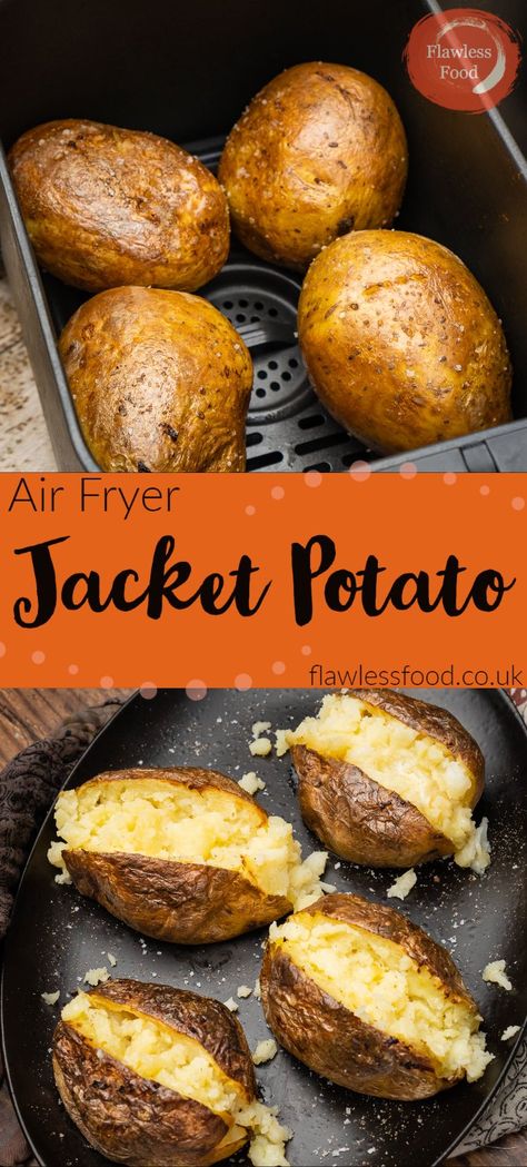 Jacket potatoes are a great side dish or main course, and they're so easy to make in the air fryer! Just follow our simple recipe and you'll have delicious baked potatoes in no time.Using a microwave and air fryer, they're easier and quicker than ever to make! Just follow our step-by-step guide.Whether you're looking for a quick and easy dinner option or a tasty side dish, air fryer jacket potatoes are a perfect choice. You can store them in the fridge for up to four days or freeze them for up t Baked Potatoes In Ninja Air Fryer, Baked Potato In Ninja Air Fryer, Air Fryer Tray Bake, Baked Potatoes In Airfryer, Airfry Bake Potato, Baked Potatoes Air Fryer Recipes, Air Fry Jacket Potato, Ninja Duel Air Fryer Recipes Uk, Air Fry Baked Potato Time