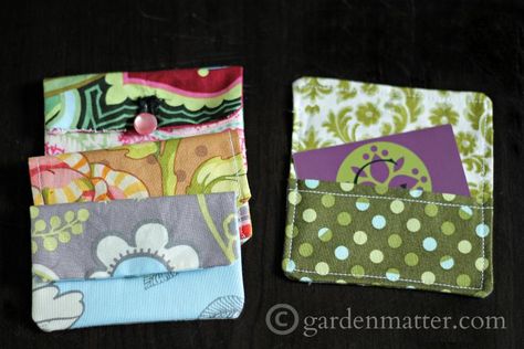 Learn how to make this simple card holder from 5 in squares of coordinating fabric. Use for business cards or a gift card package. Fabric Card Holder, Card Holder Tutorial, Gift Card Holders, Charm Packs, Fabric Cards, Sewing Bags, Trendy Sewing, Sewing Studio, How To Make Diy