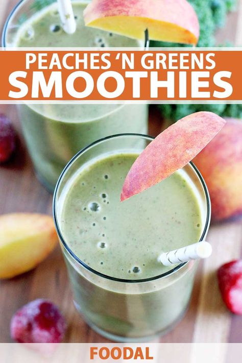 We all struggle to make healthy choices in the early hours. But this fruit and veggie packed peaches 'n greens smoothie makes it easy. Get the recipe now so you can start your day off on the right foot, and enjoy a nutrient-rich, tasty, and satisfying breakfast in minutes. Read more on #Foodal #smoothie #peaches #greens Almond Milk Yogurt, Yogurt Smoothie, Peach Smoothie, Diy Easy Recipes, Smoothies With Almond Milk, Power Smoothie, Pear Smoothie, Healthy Green Smoothies, Summer Smoothies