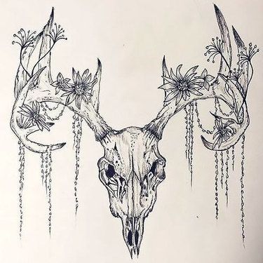 99+ Best Animal Tattoo Designs Skull And Flower Tattoo, Deer Skull Drawing, Deer Skull Tattoos, Boys With Tattoos, Western Tattoos, Deer Tattoo, Deer Skull, Flowers Tattoo, Flowers Color