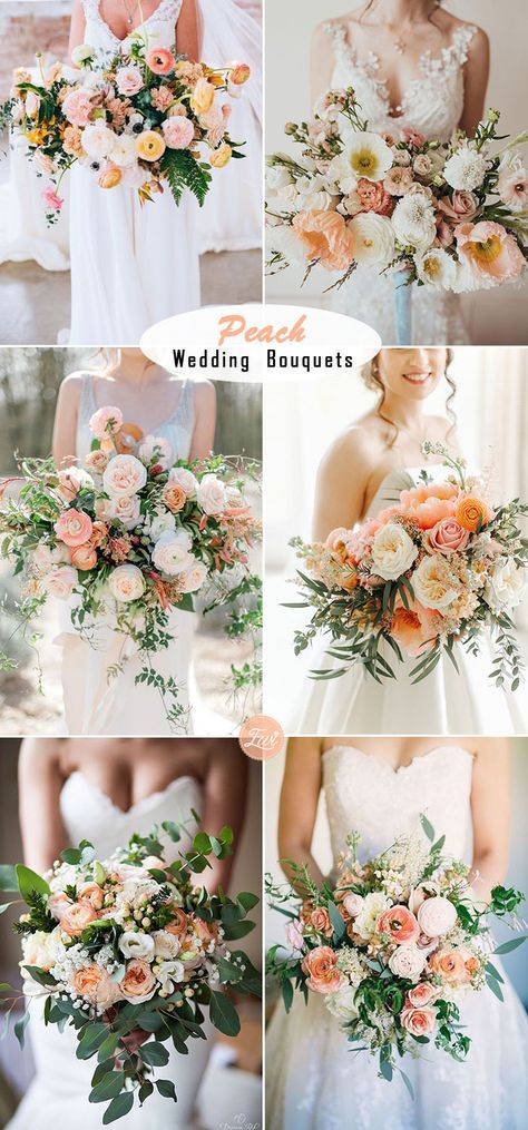 Peach Blush Mauve Wedding, Spring Wedding Elegant, Wedding Bouquet Color Palettes, Light Peach Bridesmaid Dresses, Summer Wedding Flowers Bouquets, Sage And Peach Wedding, Peach And White Wedding Flowers, Light Orange Wedding, Peach Spring Wedding