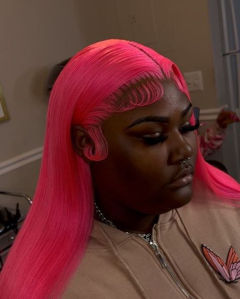 Straight Ponytail Hairstyles, Frontal Install, Color Melting Hair, Wig Installs, Hot Pink Hair, Frontal Wig Hairstyles, Pink Book, Frontal Hairstyles, Baby Hairs