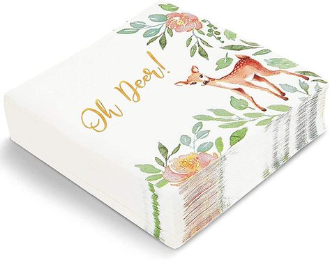 Amazon.com : Oh Deer Baby Shower Decorations, White Paper Napkins (6.5 In, 50 Pack) : Home & Kitchen Deer Baby Shower Girl, Deer Baby Shower Decorations, Moose Baby Shower, Woodland Baby Shower Decorations, Deer Baby Showers, Deer Baby, Baby Shower Napkins, First Birthday Themes, Baby Shower Party Supplies