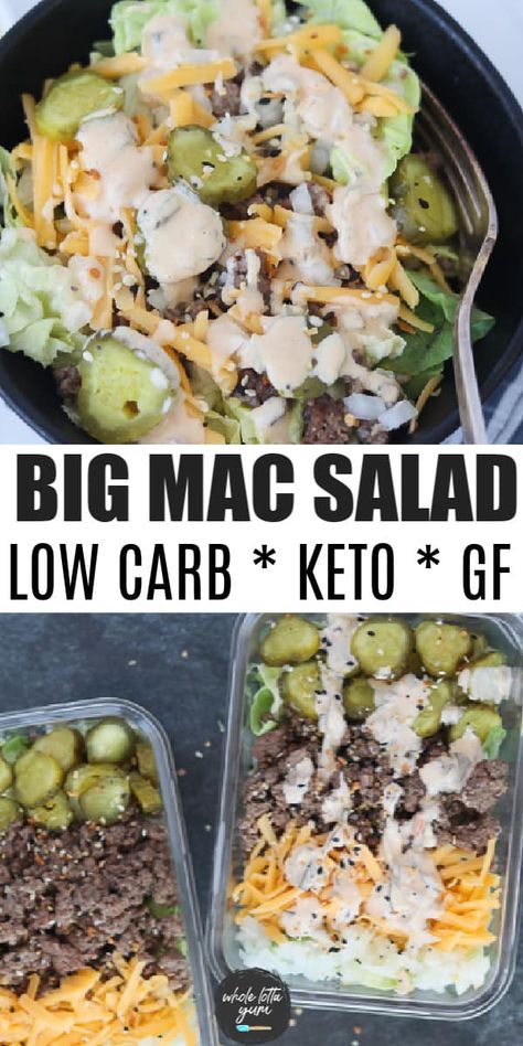 big mac in a bowl recipe pin for Pinterest Big Mac In A Bowl, Keto Quiche, Big Mac Salad, Mac Salad, Low Carb Diets, Keto Brownies, Keto Meal Prep, Healthy Low Carb Recipes, Keto Recipes Dinner