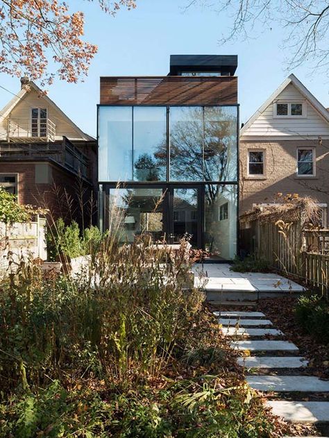 Three-story contemporary renovation in Toronto: 142 Kenilworth Toronto Houses, Modern Roofing, Houses Design, 1930s House, Modern Renovation, Glass Walls, Design Exterior, Contemporary House Design, House Extensions