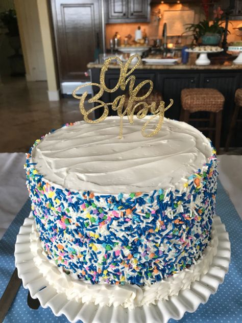 Blue Sprinkle Cake, Cake With Sprinkles, Sprinkle Party, Baby Shower Cakes For Boys, Lil Bro, Doughnut Cake, Sprinkle Baby Shower, Sprinkle Cake, Blue Cakes