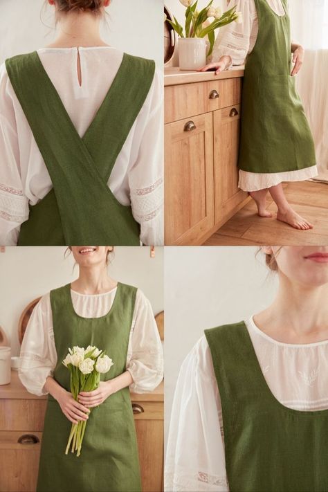 linen apron for women with pockets Aprons Design, Cottage Core Outfit, Kitchen Aesthetic, Aprons Vintage, Cottagecore Aesthetic, Kitchen Apron, Apron Designs, Apron Dress, Kitchen Aprons