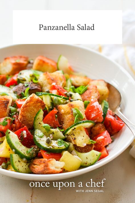 Panzanella Salad Summer Tomato Recipe, Tuscan Salad, Fresh Corn Salad, Once Upon A Chef, Panzanella Salad, Bread Salad, Mediterranean Salad, Summer Veggies, Summer Tomato