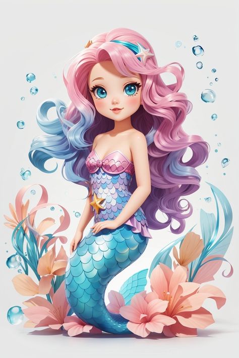 Mermaid Cartoon Art, Cute Mermaid Art, Mermaid Baby Shower Decorations, Mermaid 3d, St Patricks Day Pictures, Cartoon Mermaid, Diy Cake Topper Birthday, Mermaid Cartoon, Mermaid Birthday Party Decorations