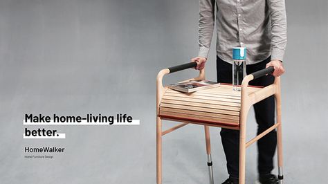 HomeWalker is a design integrates furniture and assistive device to help elderlies lives better at home. #furniture #design Problem Solving Product Design, Furniture For Elderly People, Product Design For Disabled People, Elderly Product Design, Aging Furniture, Elderly Products, Elder People, Industrial Design Portfolio, 포트폴리오 레이아웃