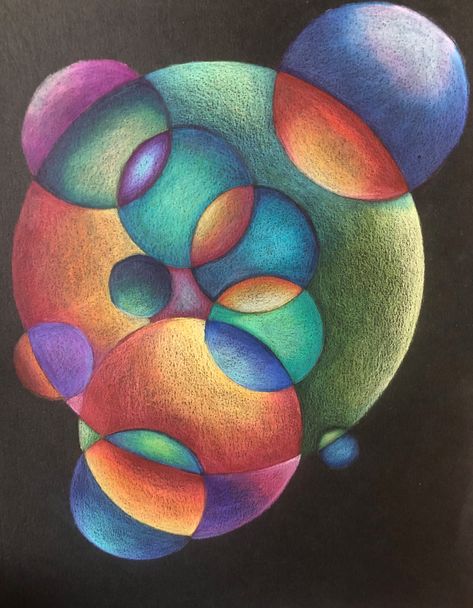 "Orbital" by Susan Peters. 8"x10" Colored Pencil , unframed. Abstract Art With Pencil Colours, Abstract Coloured Pencil Art, Abstract Color Pencil Drawings, Colour Harmony Art, Abstract Painting Circles, Color Pencil Art Abstract, Color Value Painting, Abstract Colored Pencil Art Ideas, Abstract Pencil Drawings Inspiration