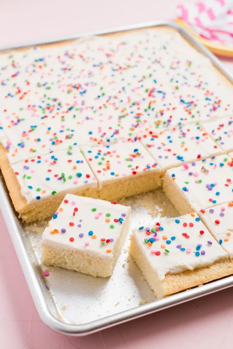 Recipe: One-Bowl Vanilla Sheet Cake | Kitchn Vanilla Sheet Cake, Vanilla Sheet Cakes, Homemade Vanilla Cake, Half Sheet Cake, Sheet Cake Recipe, Moist Vanilla Cake, Torte Cupcake, Cake Vanilla, Vanilla Cake Mixes