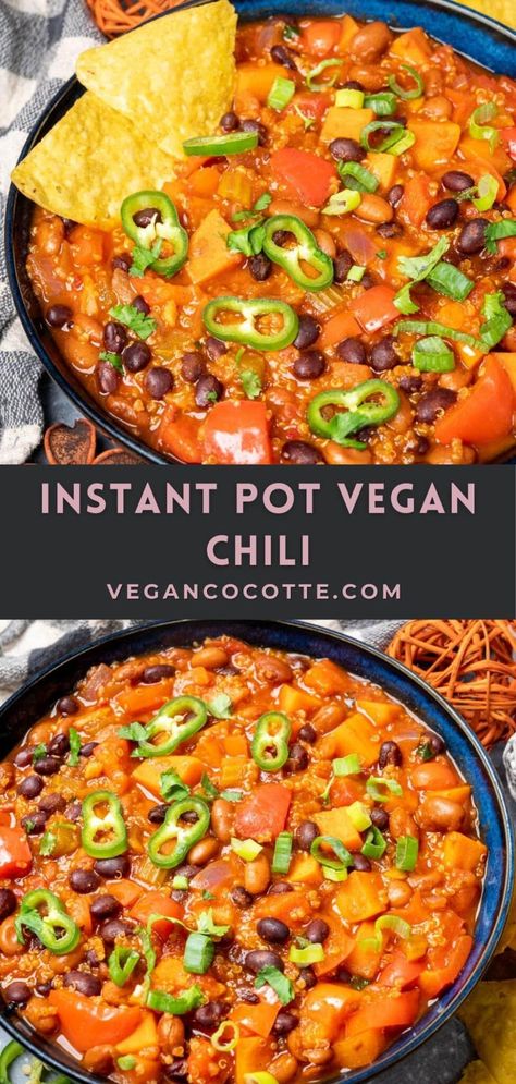 Instant Pot Vegan Chili Instapot Vegan Chili, Instapot Veggie Chili, Vegan Chili Instant Pot, Vegetarian Chili Instant Pot, Instant Pot Vegetarian Chili, Lentils Instant Pot, Best Vegan Chili, Mains Recipes, Meatless Chili