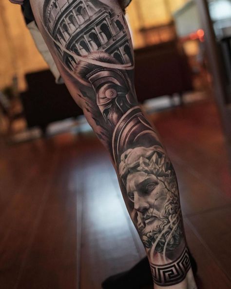 INKSAV on Instagram: “Leg sleeve by @jessem_tattoos #sleeve #ink #tattoo #inksav @inksav” Roman Realism Tattoo, Roman Leg Tattoo Men, Colosseum Tattoo Sleeve, Roman Leg Sleeve Tattoo, Roman Leg Tattoo, Roman Leg Sleeve, Leg Sleeve Tattoo Male Design, Colosseum Tattoo Design, Roman Tattoo Sleeve